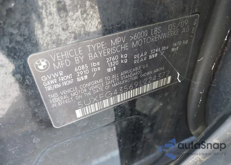 2009 BMW X6 xDrive35I из США, поврежденный, VIN 5UXFG43569L224372